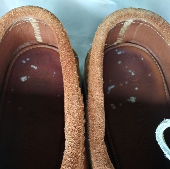 Mens Quoddy Toast Suede Gold Upper Leather Boat Sole Lace up Moccasins Size 10 - Picture 9 of 10